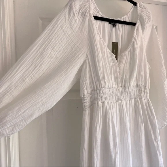 NWT J.CREW White Soft Cotton Gauze V-Neck Long Sleeve Midi Dress M - Picture 4 of 15
